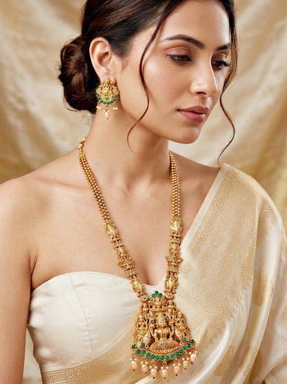 Lucky Jewellery Gold-Plated Laxmi Idol Temple Necklace Set (660-G2SR-196-G)