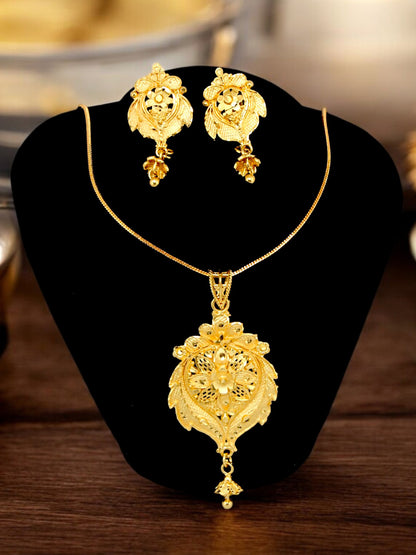 18K Gold-Plated Locket Chain with Earrings Pendant Set (207-M7L1G-2059)