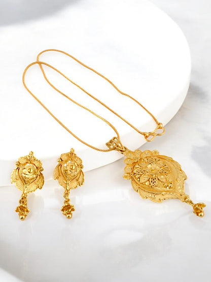 18K Gold-Plated Locket Chain with Earrings Pendant Set (207-M7L1G-2059)
