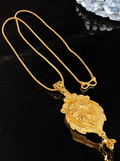 18K Gold-Plated Locket Chain with Earrings Pendant Set (207-M7L1G-2059)