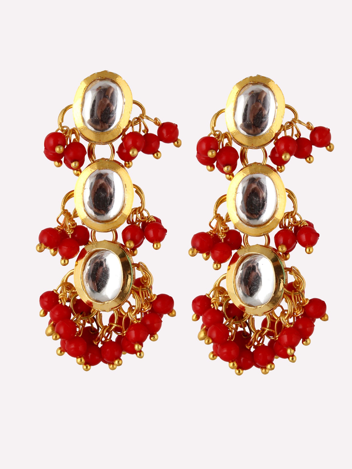 Traditional Back Meenkari Gold Plated uncut kundan Red Earrings