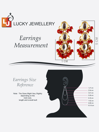 Traditional Back Meenkari Gold Plated uncut kundan Red Earrings