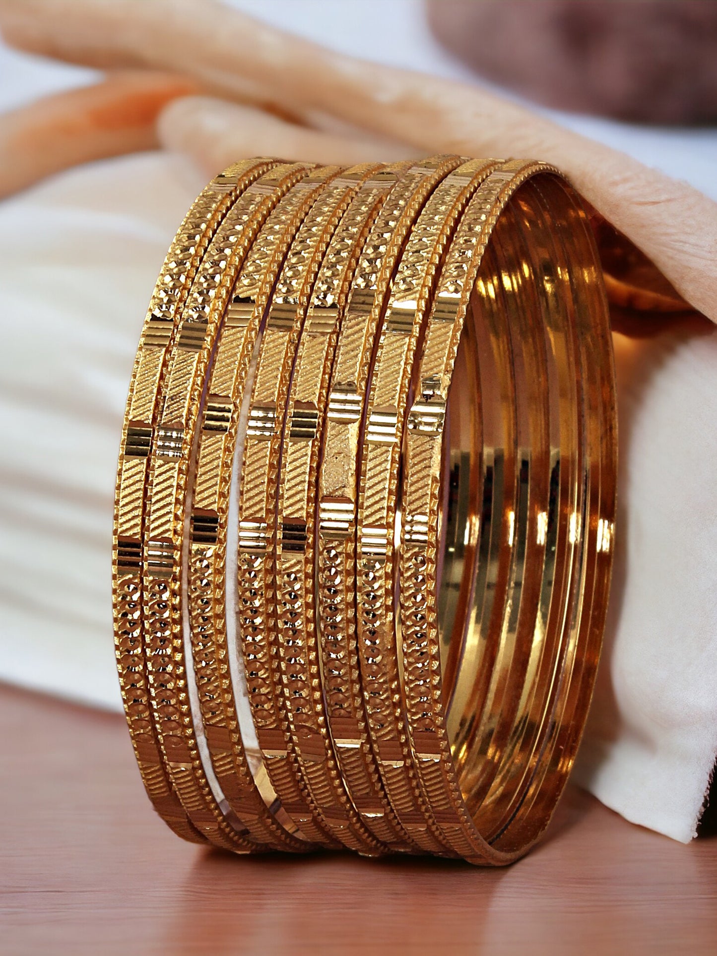Lucky Jewellery Gold Plated Designer Golden Color Traditional Ethnic 8 Pcs. Bangles Set for Women (228-J1BG-806B-8)