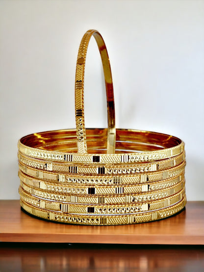 Lucky Jewellery Gold Plated Designer Golden Color Traditional Ethnic 8 Pcs. Bangles Set for Women (228-J1BG-806B-8)