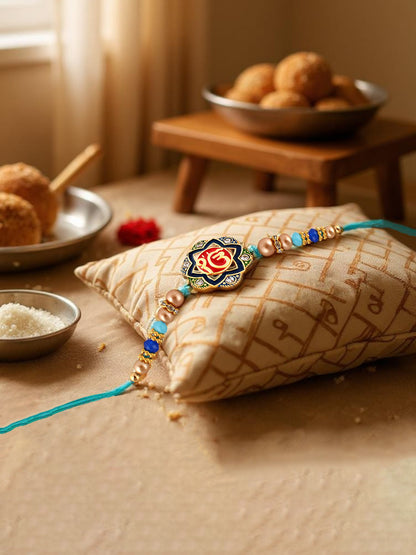 Lucky Jewellery Designer Meena Religious Rakhi - Rakshabandhan Ik Onkar Sikh Sardar Rakhee Bracelet for Brother/Bhaiya/Bhai/Bhabhi - Pack of 4 (230-S5R1-SIKH-4)