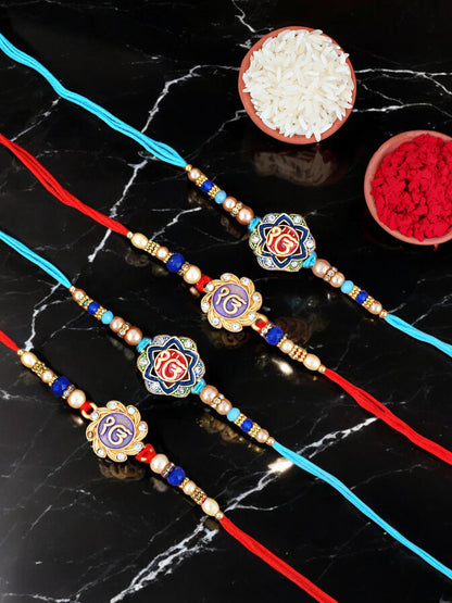 Lucky Jewellery Designer Meena Religious Rakhi - Rakshabandhan Ik Onkar Sikh Sardar Rakhee Bracelet for Brother/Bhaiya/Bhai/Bhabhi - Pack of 4 (230-S5R1-SIKH-4)