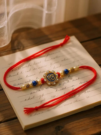 Lucky Jewellery Designer Meena Religious Rakhi - Rakshabandhan Ik Onkar Sikh Sardar Rakhee Bracelet for Brother/Bhaiya/Bhai/Bhabhi - Pack of 4 (230-S5R1-SIKH-4)