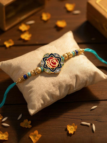 Lucky Jewellery Designer Meena Religious Rakhi - Rakshabandhan Ik Onkar Sikh Sardar Rakhee Bracelet for Brother/Bhaiya/Bhai/Bhabhi - Pack of 4 (230-S5R1-SIKH-4)