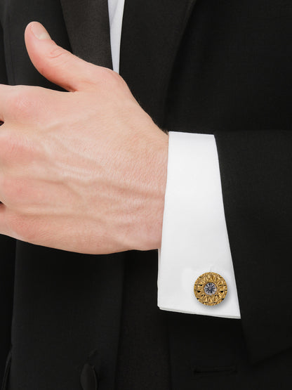 Lucky Jewellery Unique Men Jewelry White Color Stone Gold Plated Sleeve Button Formal Cuff Button Wedding Shirt Button, Suit, Blazer Cufflinks with Matching Tie Pin Gift Set For Men (245-M4C5-DCM38-W)