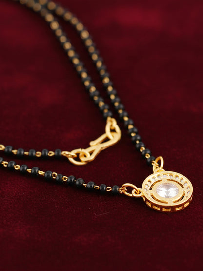 18k Gold-Plated AD Stone Mangalsutra with Black Beads for Women
