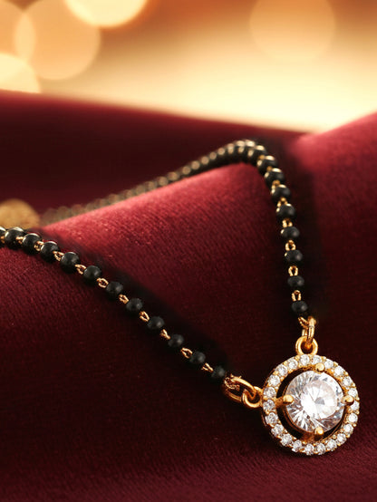 18k Gold-Plated AD Stone Mangalsutra with Black Beads for Women