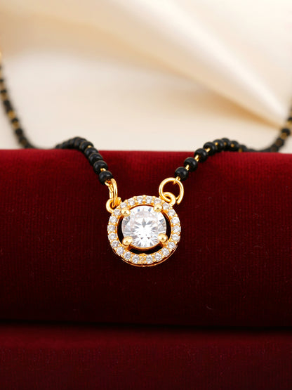 18k Gold-Plated AD Stone Mangalsutra with Black Beads for Women