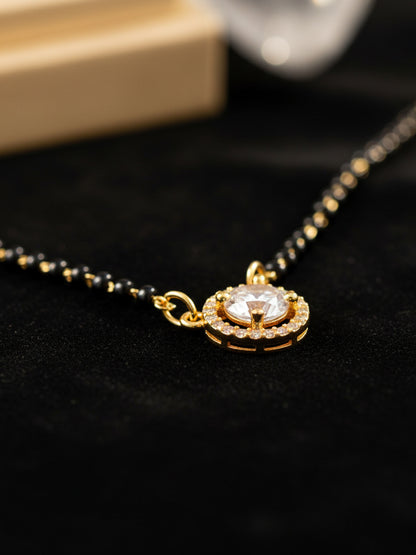 18k Gold-Plated AD Stone Mangalsutra with Black Beads for Women
