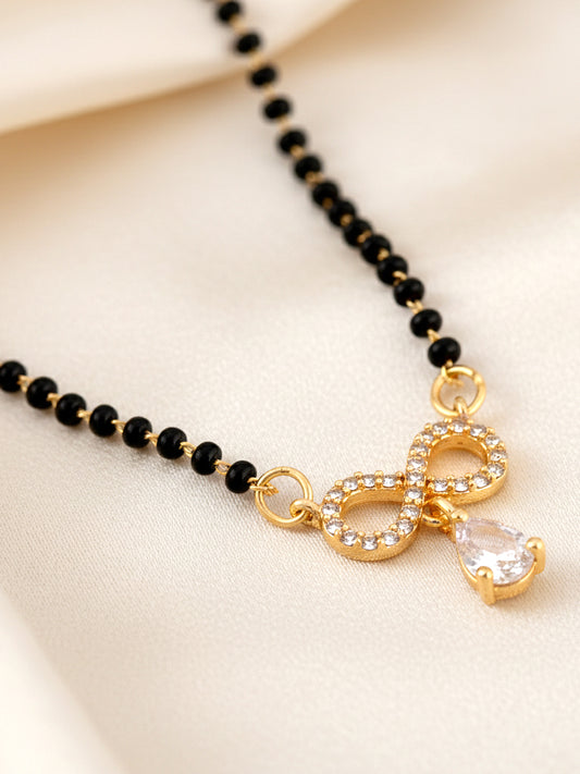 18k Gold-Plated AD Stone Mangalsutra with Black Beads for Women