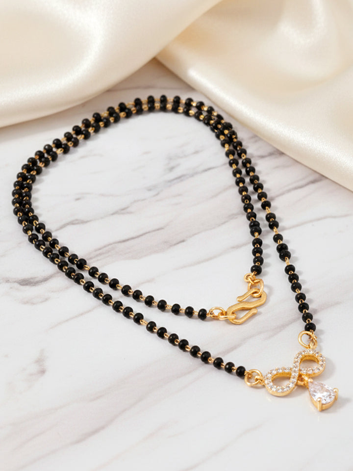 18k Gold-Plated AD Stone Mangalsutra with Black Beads for Women