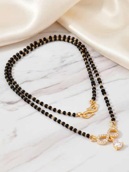 18k Gold-Plated AD Stone Mangalsutra with Black Beads for Women