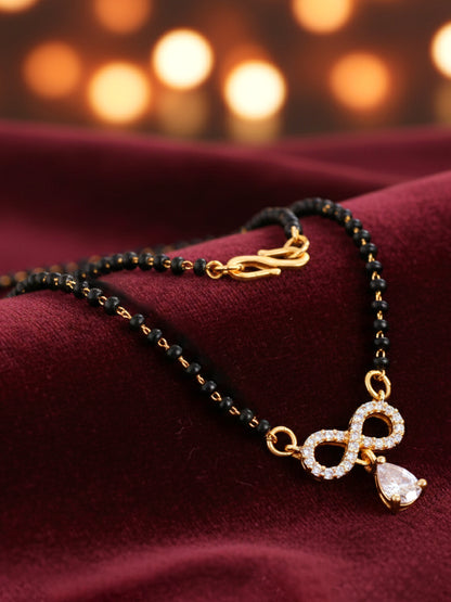 18k Gold-Plated AD Stone Mangalsutra with Black Beads for Women