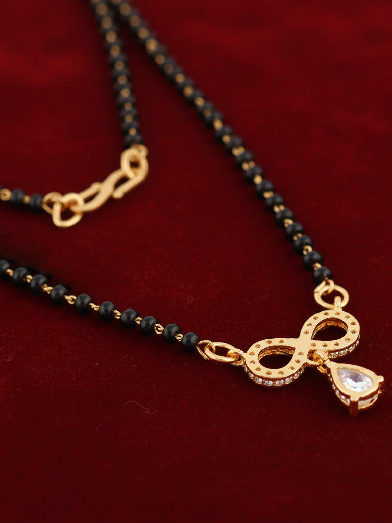 18k Gold-Plated AD Stone Mangalsutra with Black Beads for Women