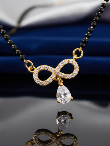 18k Gold-Plated AD Stone Mangalsutra with Black Beads for Women
