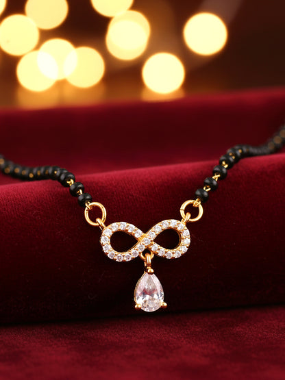 18k Gold-Plated AD Stone Mangalsutra with Black Beads for Women