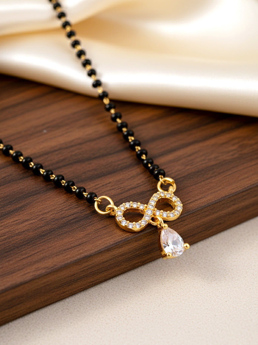 18k Gold-Plated AD Stone Mangalsutra with Black Beads for Women