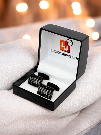 LUCKY JEWELLERY Unique Men Jewelry | Black Color Sleeve Button Formal Cuff Button | Wedding Shirt Button, Suit, Blazer Cufflinks Pair Set | Valentine Gift For Men (260-CHC4-1084B-BL)
