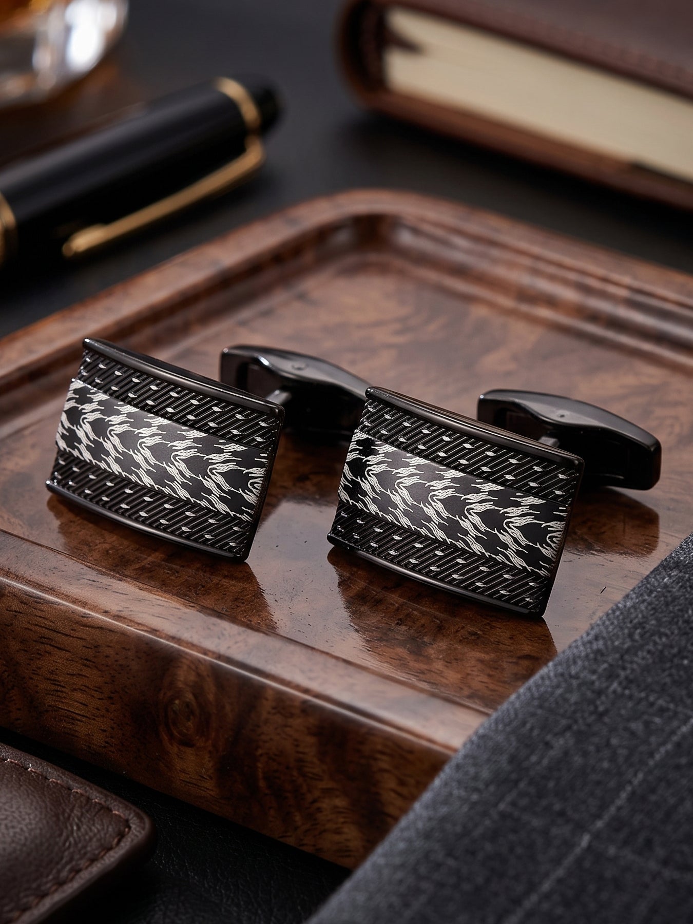 LUCKY JEWELLERY Unique Men Jewelry | Black Color Sleeve Button Formal Cuff Button | Wedding Shirt Button, Suit, Blazer Cufflinks Pair Set | Valentine Gift For Men (260-CHC4-1084B-BL)