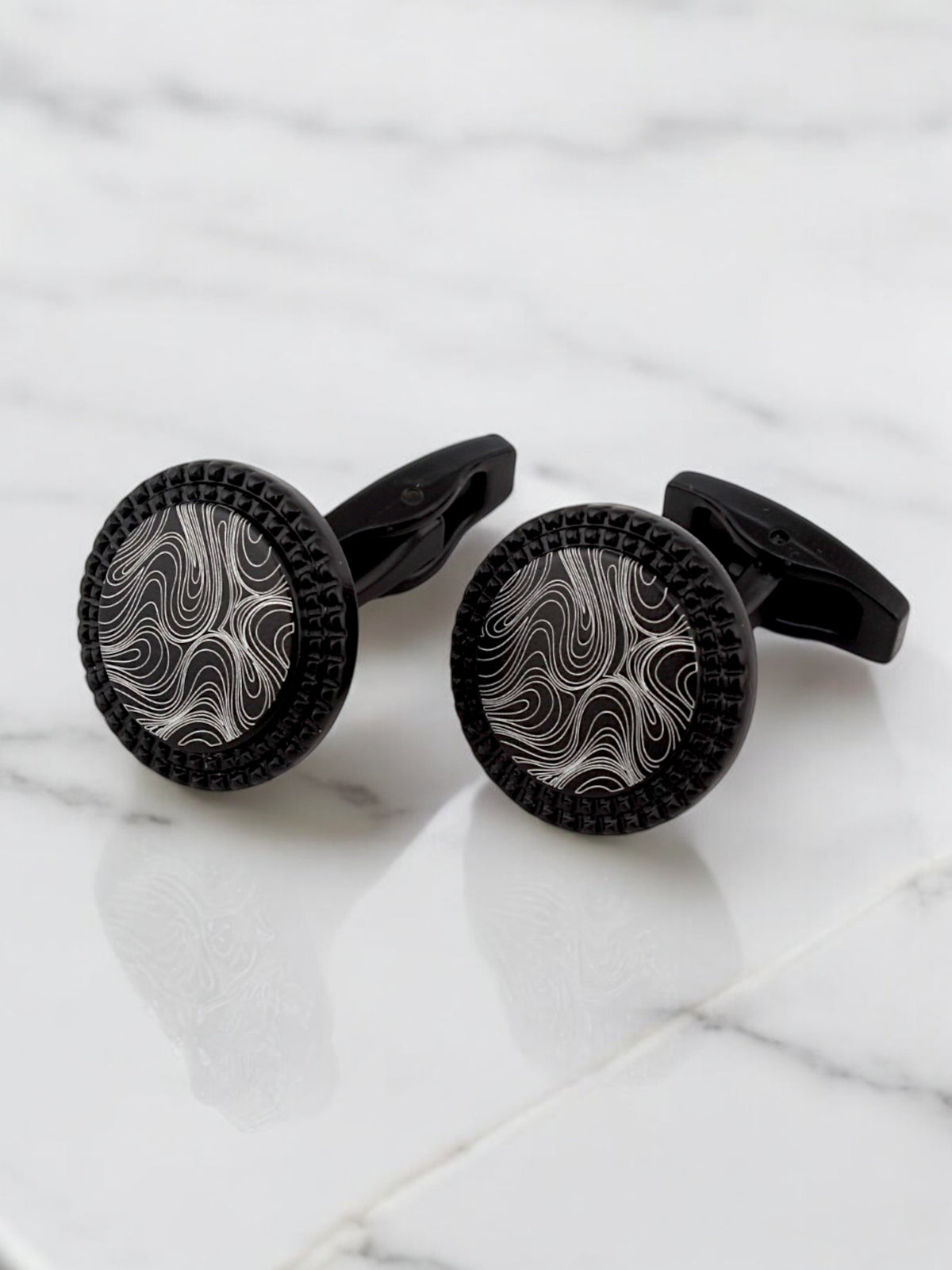 LUCKY JEWELLERY Unique Men Jewelry | Black Color Round Sleeve Button Formal Cuff Button| Wedding Shirt Button, Suit, Blazer Cufflinks Pair Set | Valentine Gift For Men (260-CHC4-1085B-BL)