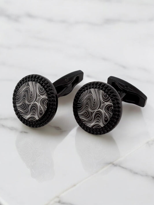 LUCKY JEWELLERY Unique Men Jewelry | Black Color Round Sleeve Button Formal Cuff Button| Wedding Shirt Button, Suit, Blazer Cufflinks Pair Set | Valentine Gift For Men (260-CHC4-1085B-BL)