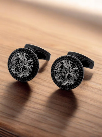 LUCKY JEWELLERY Unique Men Jewelry | Black Color Round Sleeve Button Formal Cuff Button| Wedding Shirt Button, Suit, Blazer Cufflinks Pair Set | Valentine Gift For Men (260-CHC4-1085B-BL)