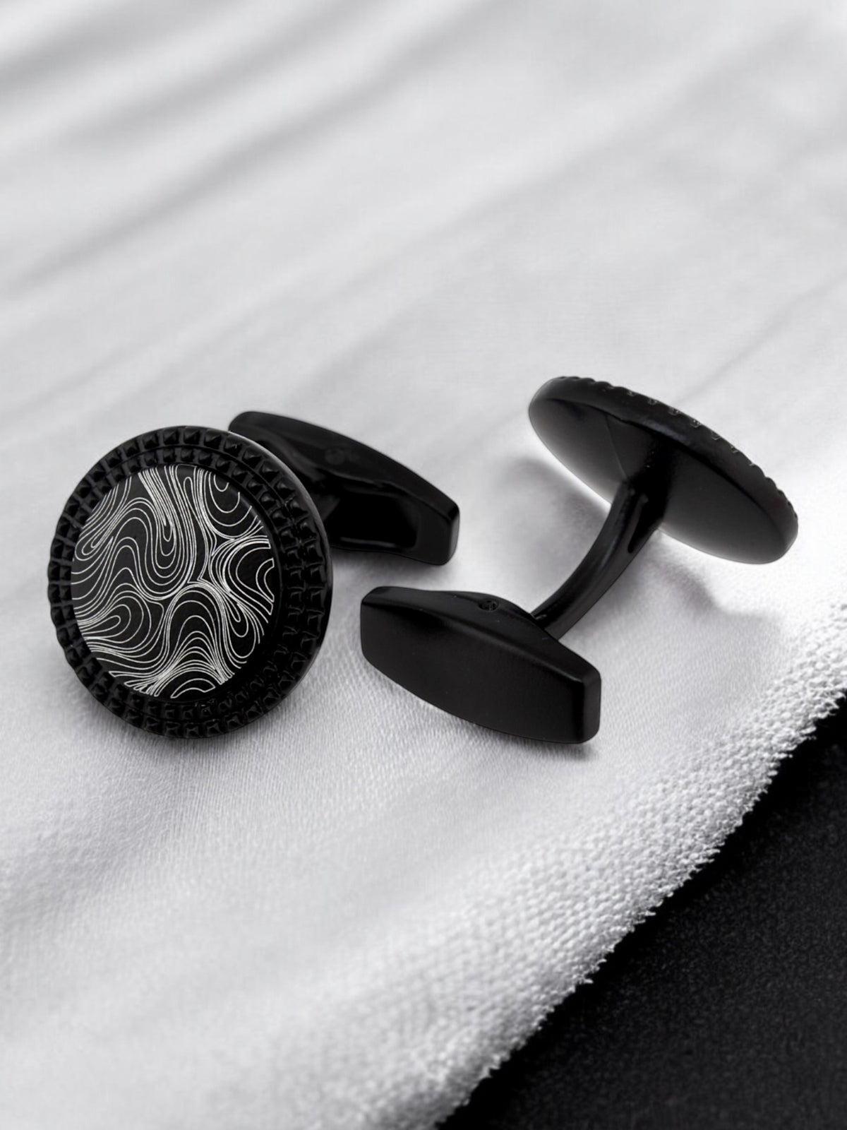 LUCKY JEWELLERY Unique Men Jewelry | Black Color Round Sleeve Button Formal Cuff Button| Wedding Shirt Button, Suit, Blazer Cufflinks Pair Set | Valentine Gift For Men (260-CHC4-1085B-BL)