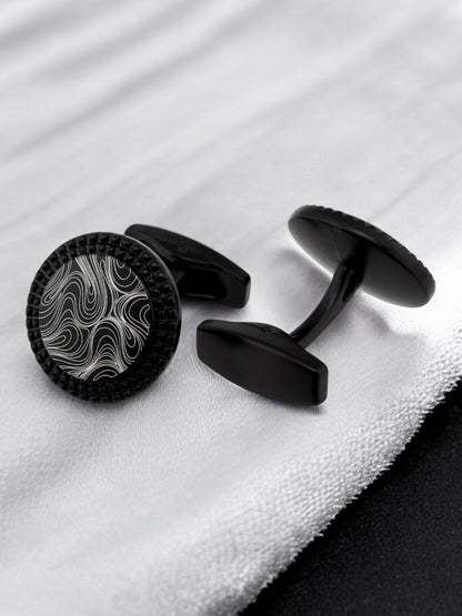 LUCKY JEWELLERY Unique Men Jewelry | Black Color Round Sleeve Button Formal Cuff Button| Wedding Shirt Button, Suit, Blazer Cufflinks Pair Set | Valentine Gift For Men (260-CHC4-1085B-BL)