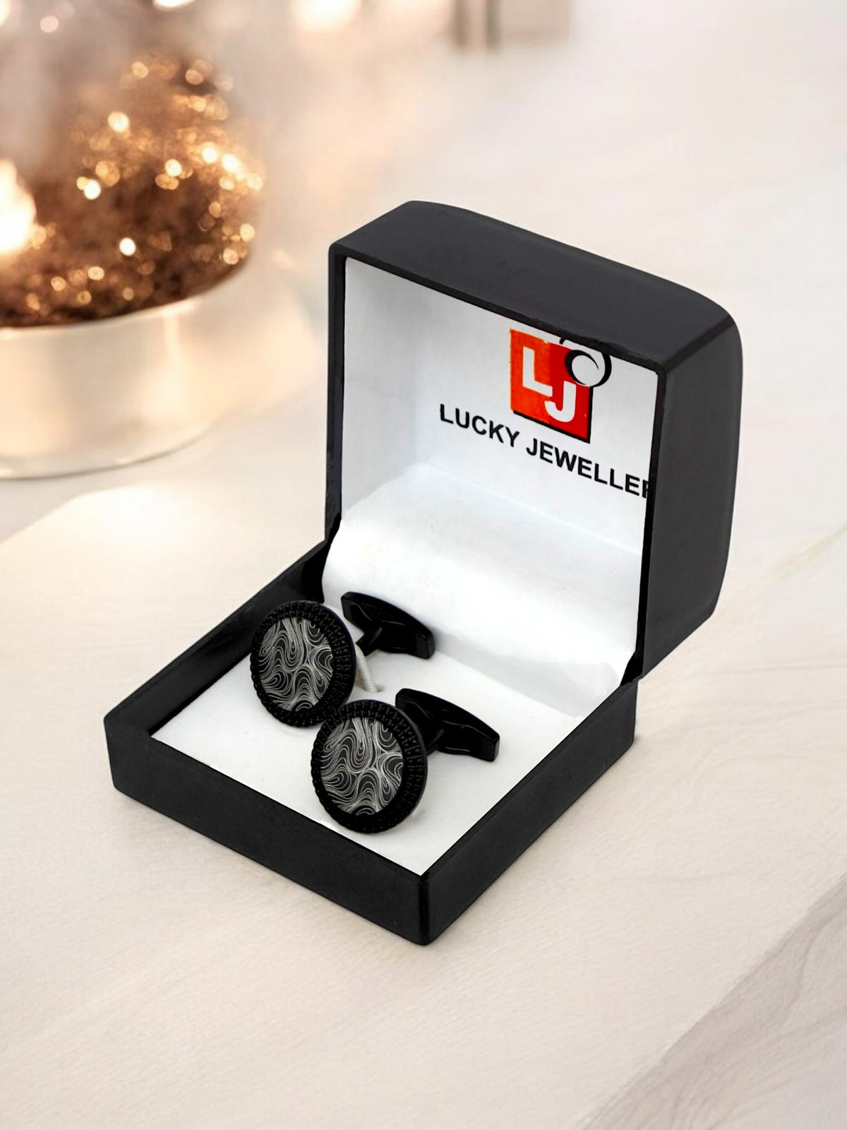 LUCKY JEWELLERY Unique Men Jewelry | Black Color Round Sleeve Button Formal Cuff Button| Wedding Shirt Button, Suit, Blazer Cufflinks Pair Set | Valentine Gift For Men (260-CHC4-1085B-BL)