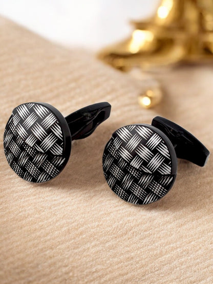LUCKY JEWELLERY Unique Men Jewelry | Black Color Round Sleeve Button Formal Cuff Button| Wedding Shirt Button, Suit, Blazer Cufflinks Pair Set | Valentine Gift For Men (260-CHC4-1087B-BL)