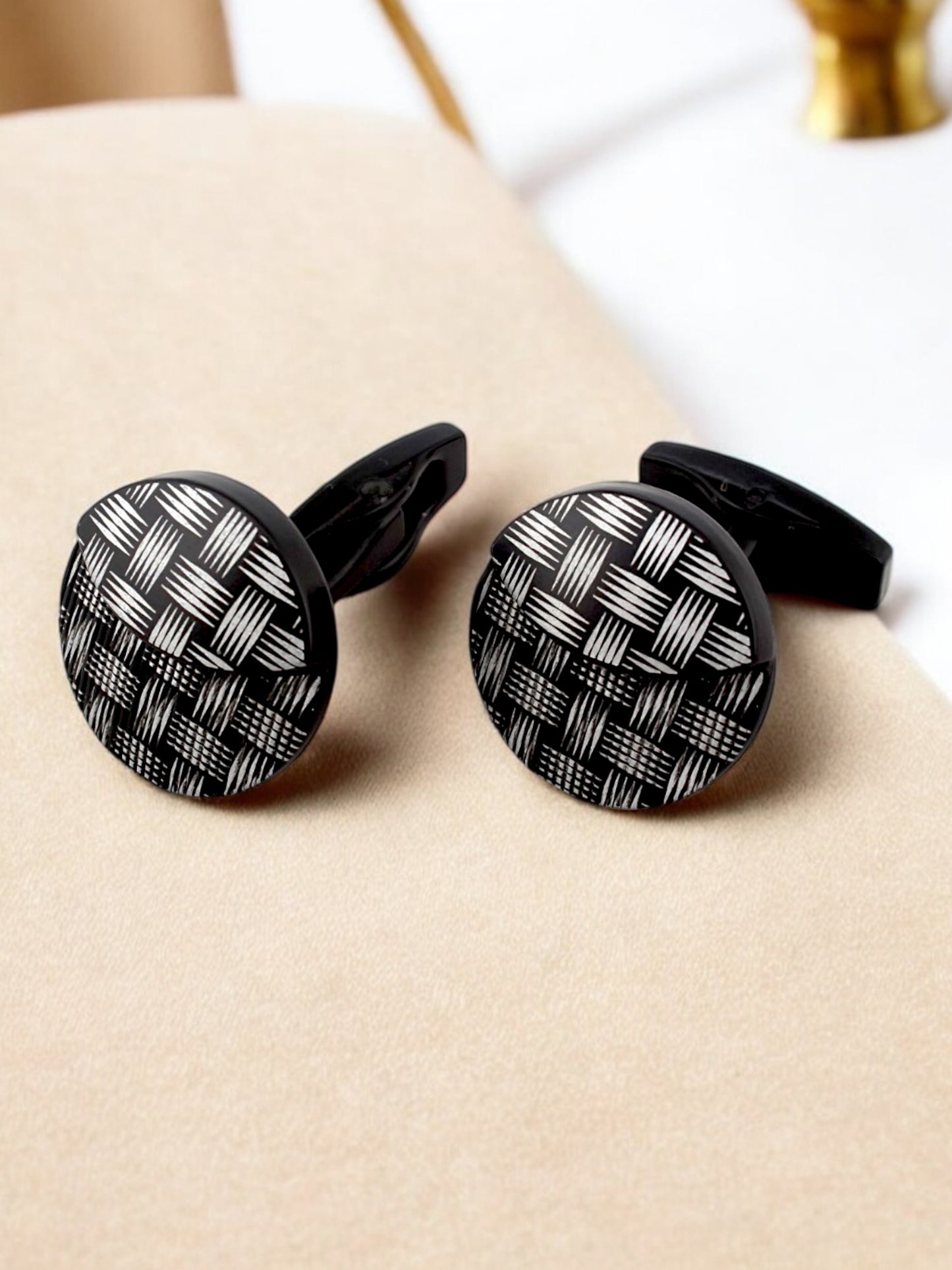 LUCKY JEWELLERY Unique Men Jewelry | Black Color Round Sleeve Button Formal Cuff Button| Wedding Shirt Button, Suit, Blazer Cufflinks Pair Set | Valentine Gift For Men (260-CHC4-1087B-BL)