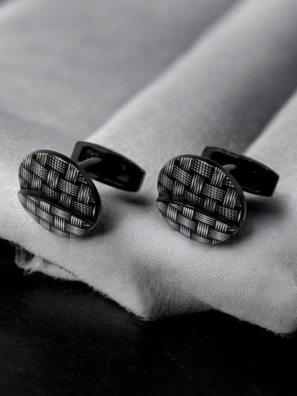 LUCKY JEWELLERY Unique Men Jewelry | Black Color Round Sleeve Button Formal Cuff Button| Wedding Shirt Button, Suit, Blazer Cufflinks Pair Set | Valentine Gift For Men (260-CHC4-1087B-BL)