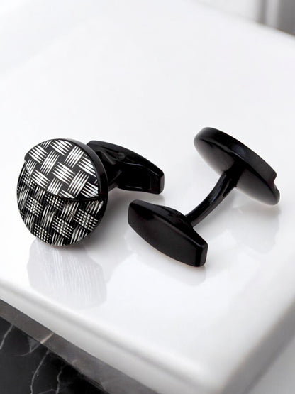 LUCKY JEWELLERY Unique Men Jewelry | Black Color Round Sleeve Button Formal Cuff Button| Wedding Shirt Button, Suit, Blazer Cufflinks Pair Set | Valentine Gift For Men (260-CHC4-1087B-BL)