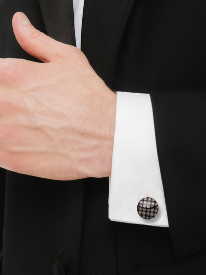LUCKY JEWELLERY Unique Men Jewelry | Black Color Round Sleeve Button Formal Cuff Button| Wedding Shirt Button, Suit, Blazer Cufflinks Pair Set | Valentine Gift For Men (260-CHC4-1087B-BL)
