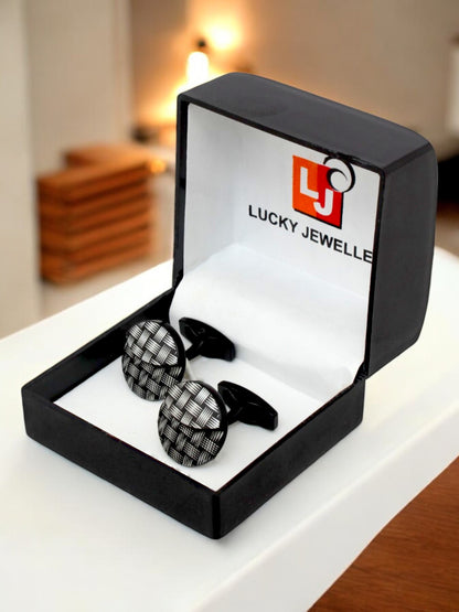 LUCKY JEWELLERY Unique Men Jewelry | Black Color Round Sleeve Button Formal Cuff Button| Wedding Shirt Button, Suit, Blazer Cufflinks Pair Set | Valentine Gift For Men (260-CHC4-1087B-BL)