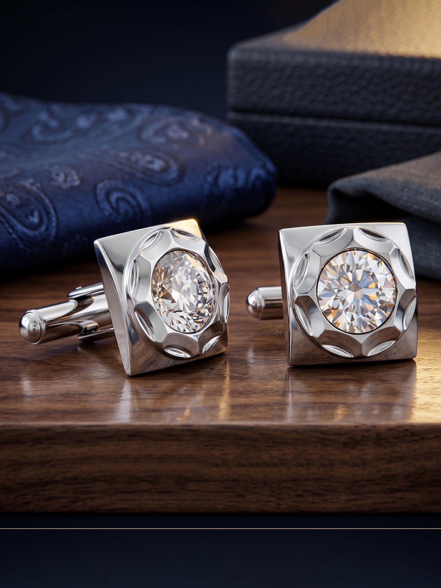Lucky Jewellery Unique White Color Silver Plated Office Formal Shirt Suit Blazer Cufflinks with Matching Tie Pin Set Pair Set for Men (261-M4C5-DCTM42SQ-W-S)