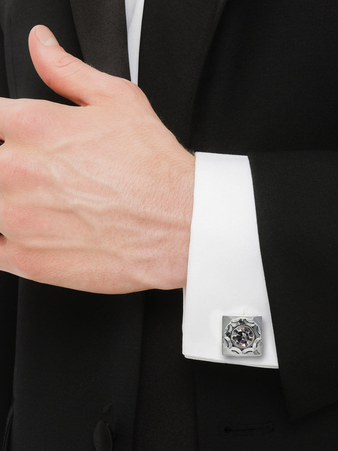 Lucky Jewellery Unique White Color Silver Plated Office Formal Shirt Suit Blazer Cufflinks with Matching Tie Pin Set Pair Set for Men (261-M4C5-DCTM42SQ-W-S)