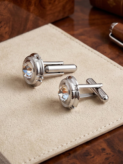 Lucky Jewellery Unique Men Jewelry Stone Silver Plated Sleeve Button Formal Cuff Button Wedding Shirt Button, Suit, Blazer Cufflinks with Matching Tie Pin Gift Set For Men (268-M4C5-STDLM42WTRD-W-S)