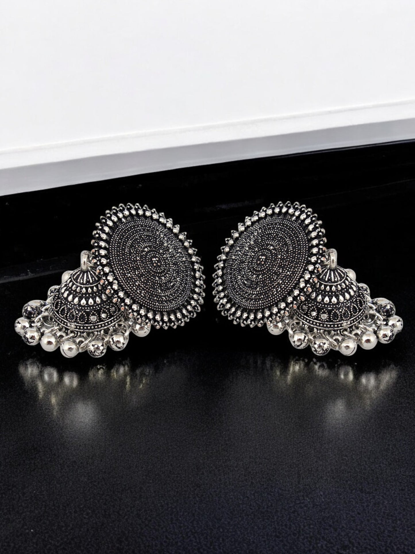 Trendy Oxidised Silver Plating Jhumki Earring For Women and Girls | Designer Earrings with Tasseled Ear Chain (271-TJO-2841)
