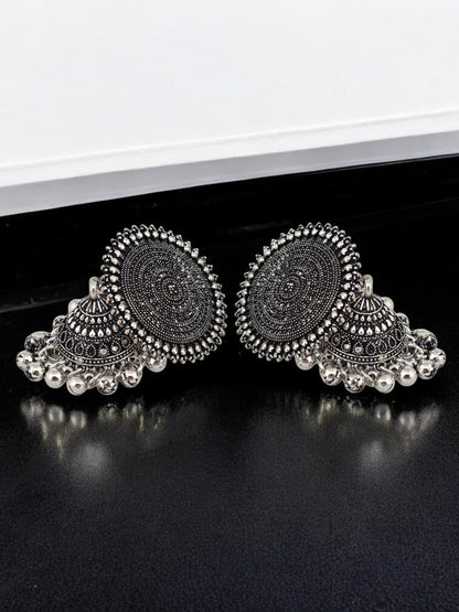Trendy Oxidised Silver Plating Jhumki Earring For Women and Girls | Designer Earrings with Tasseled Ear Chain (271-TJO-2841)