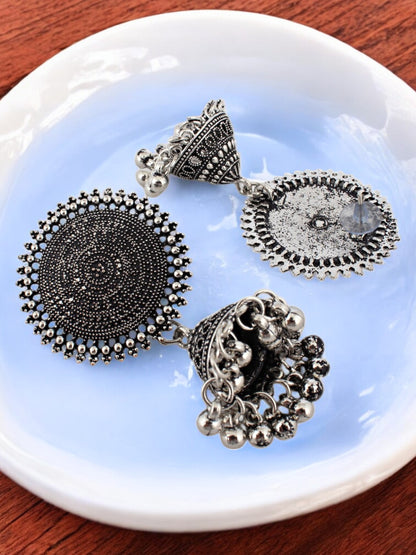 Trendy Oxidised Silver Plating Jhumki Earring For Women and Girls | Designer Earrings with Tasseled Ear Chain (271-TJO-2841)