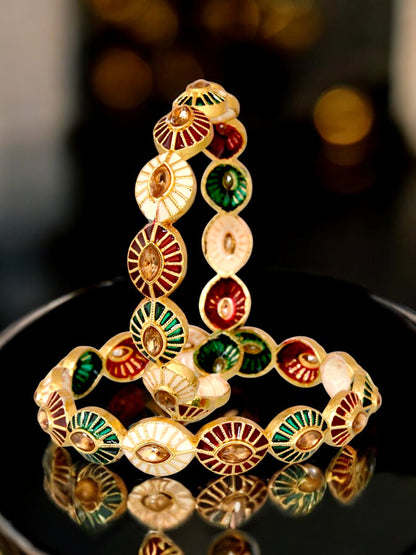 18k One Gram Gold Plated Traditional Designer Pack of 2 Bangle Set For Women