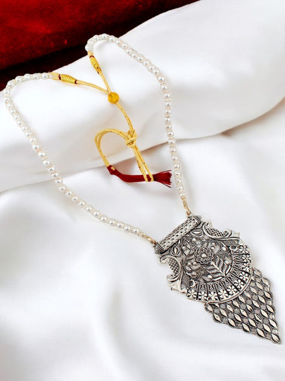 Trendy Oxidised Plating Locket Chain with Earrings Pendant Necklace Set (297-M7SO-2055)