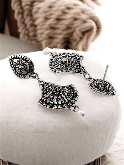 Trendy Oxidised Plating Locket Chain with Earrings Pendant Necklace Set (297-M7SO-2055)
