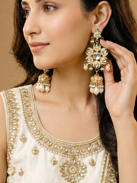 LUCKY JEWELLERY  18K Gold Plated Kundan Jhumka with White Back Meenakari Earrings for Girls & Women |  Designer kundan Jhumkee Earring Set | Birthday Gift Earrings Valentine Anniversary