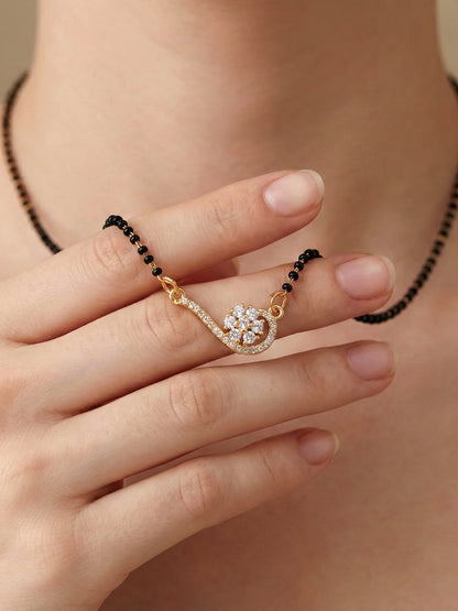 Lucky Jewellery AD Floral Gold Mangalsutra for Women (246-S8MS-2187)